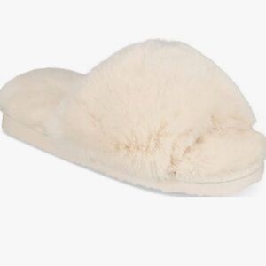 INC Women's Cream Fuzzy Yuri faux fur Slide Slippers NEW in Box